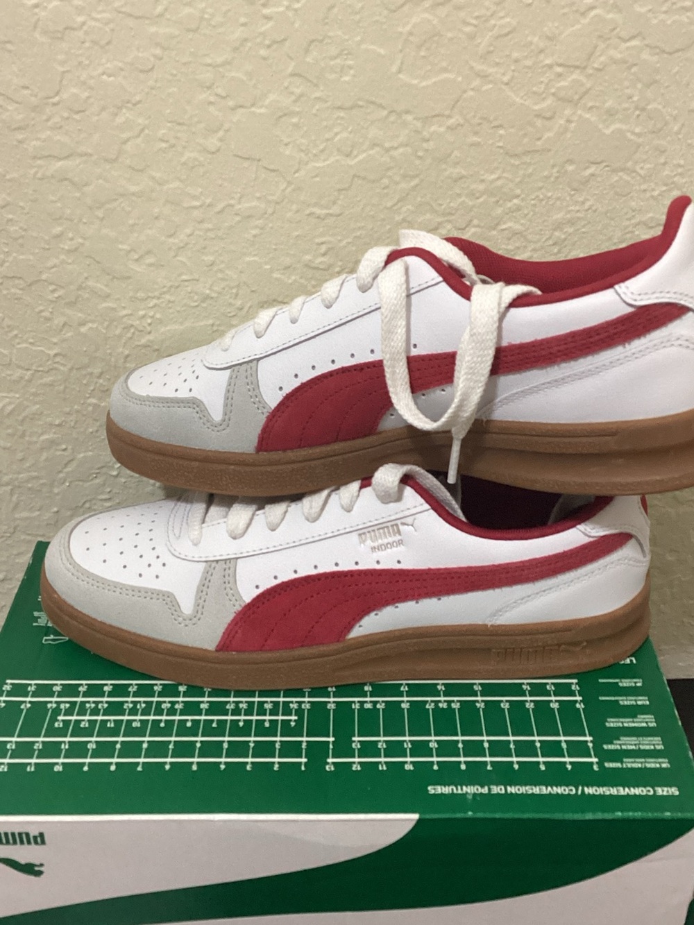 Puma White Sneakers with Red Formstrip and Gum Sole